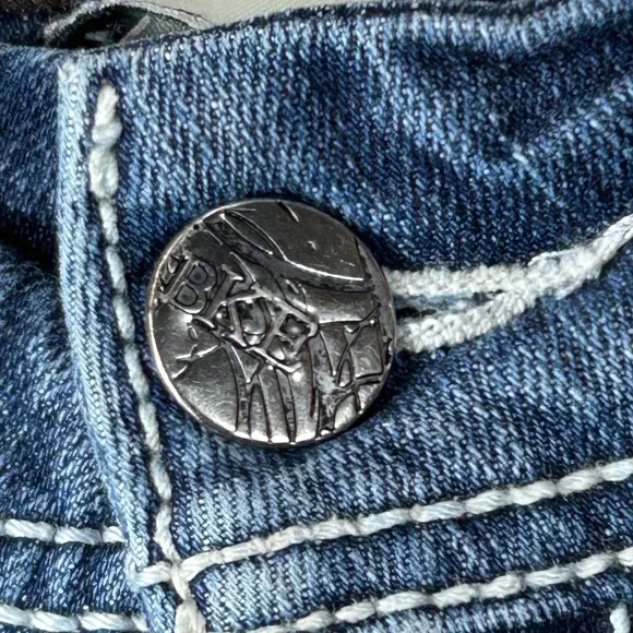 BKE Payton Bootcut Jeans Women 32x33.5 Medium Wash Distressed Thick Stitch Denim - Picture 5 of 16